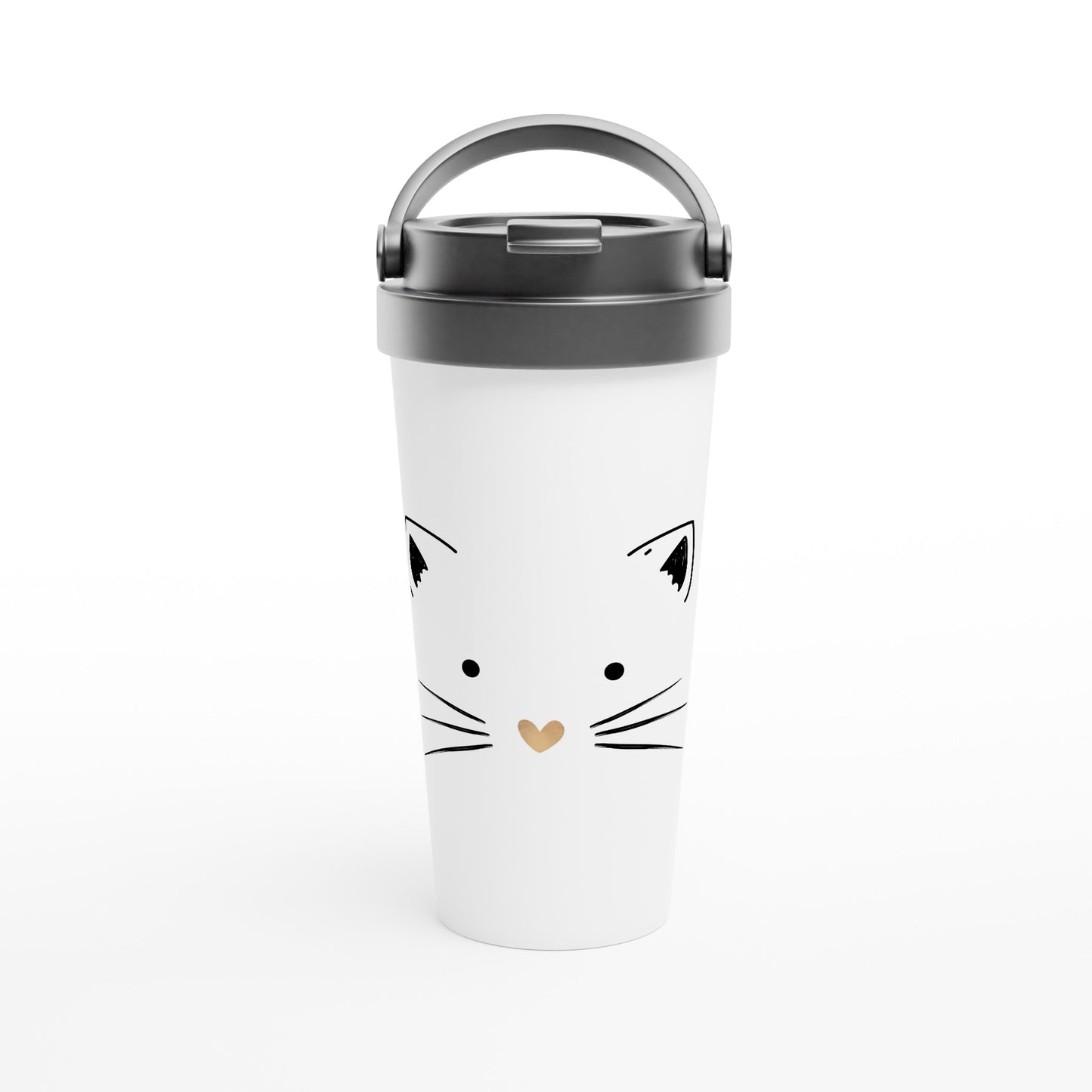 Cat Gold Heart Nose - White 15oz Stainless Steel Travel Mug Default Title Travel Mug animal Globally Fulfilled