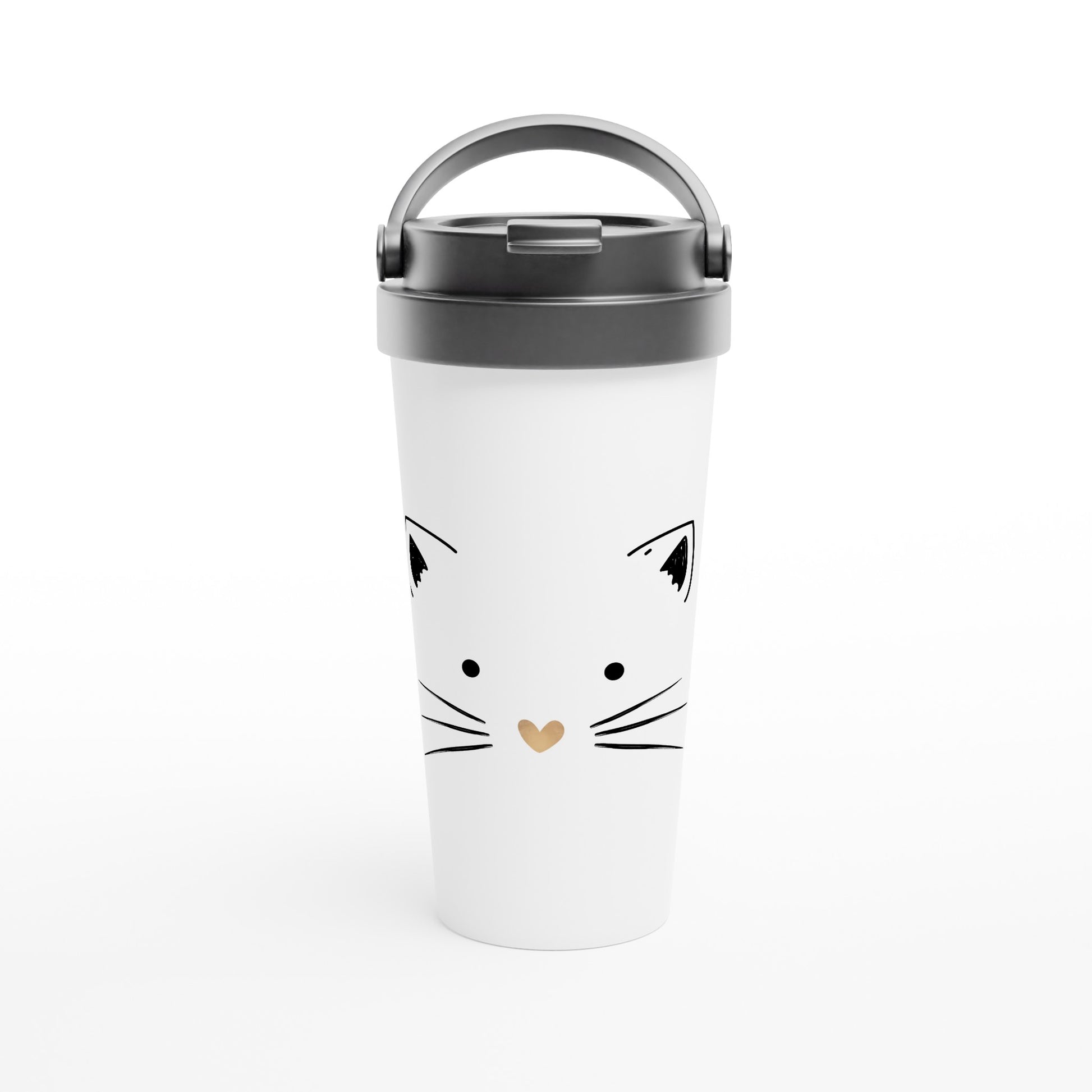 Cat Gold Heart Nose - White 15oz Stainless Steel Travel Mug Default Title Travel Mug animal Globally Fulfilled