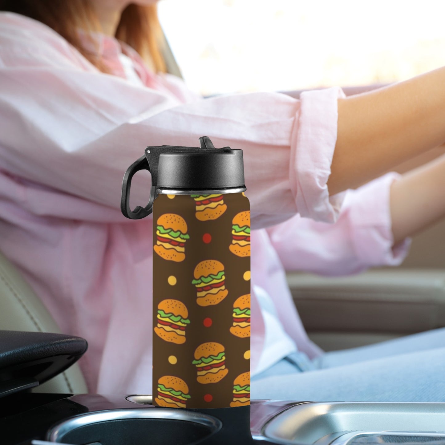 Burgers - Insulated Water Bottle with Straw Lid (18oz) Insulated Water Bottle with Swing Handle Printed Offshore