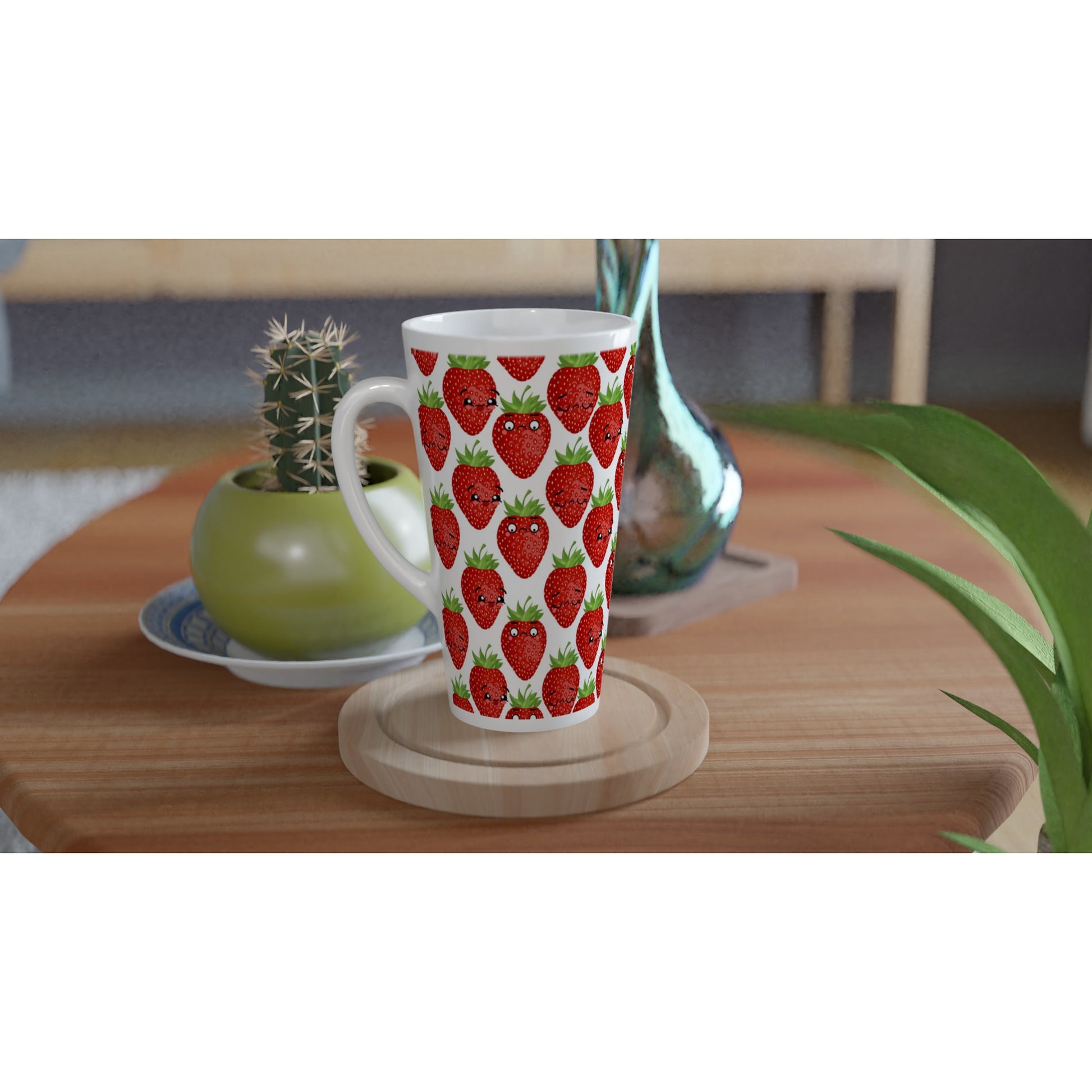 Strawberry Characters - White Latte 17oz Ceramic Mug Latte Mug food