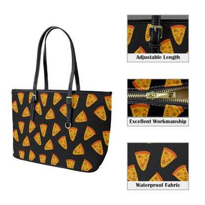 Pizzas - Leather Tote Bag-Large