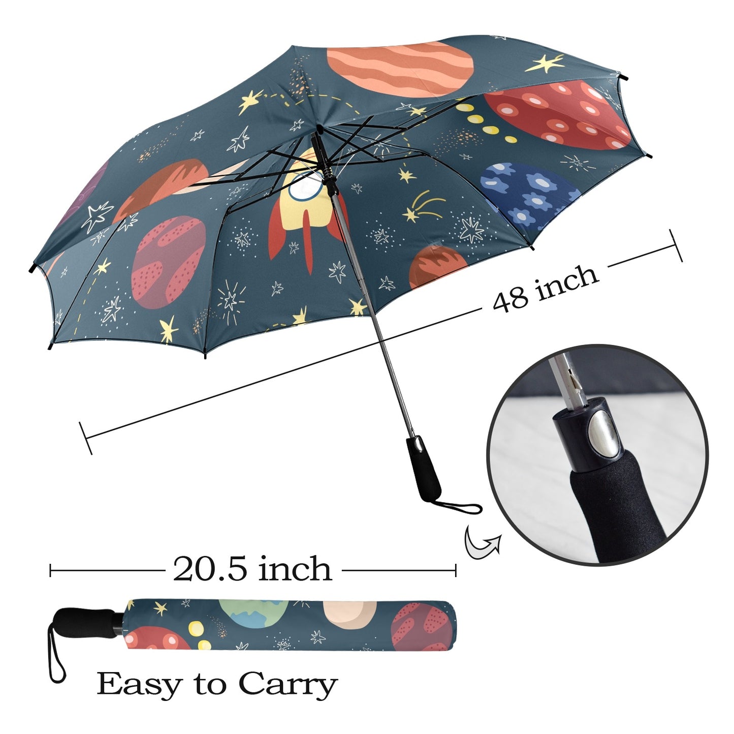 Rocket and Planets In Space - Semi-Automatic Foldable Umbrella