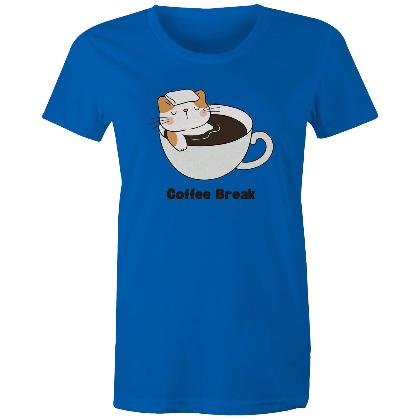 Cat Coffee Break - Womens T-shirt Bright Royal Womens T-shirt animal Coffee Printed In Australia