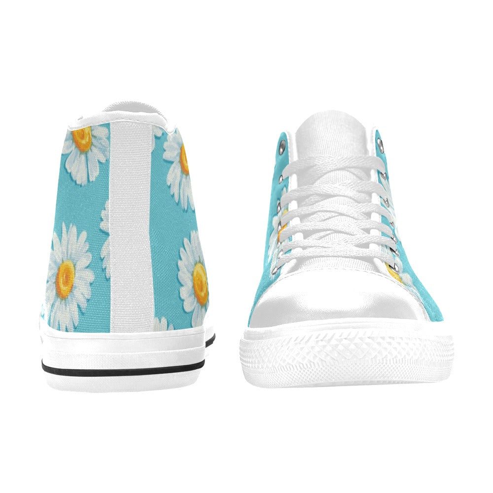 Daisy Floral On Blue - Women's High Top Canvas Shoes