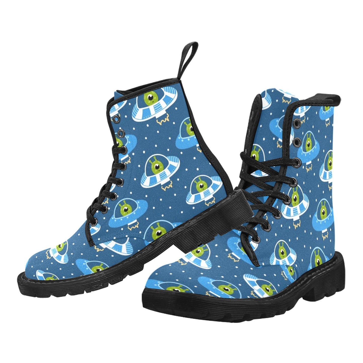 Cute Aliens in UFOs - Martin Boots for Men (Black)