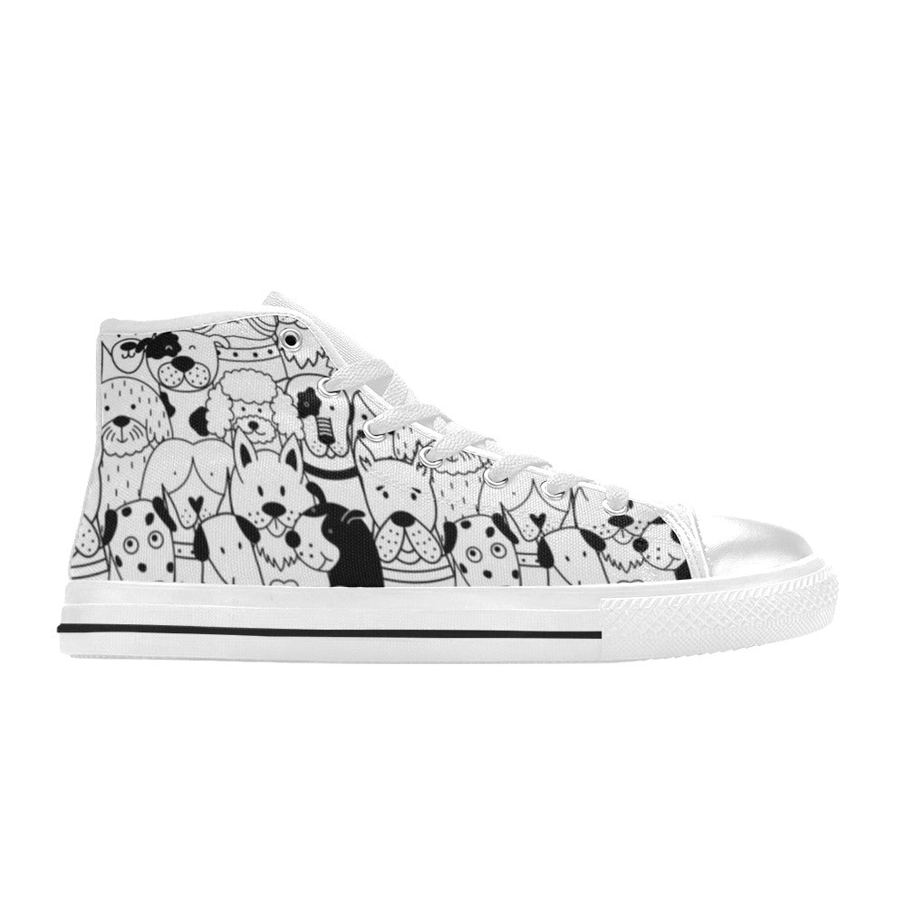 Black And White Dogs - Women's High Top Canvas Shoes