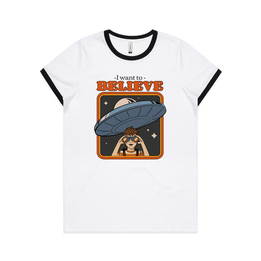 I Want To Believe, UFO - Women's Ringer Tee