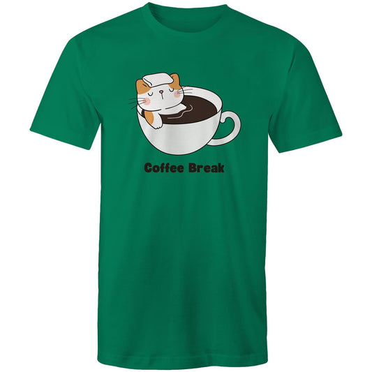 Cat Coffee Break - Mens T-Shirt Kelly Green Mens T-shirt animal Coffee