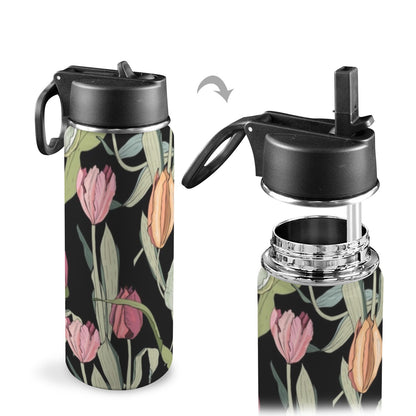 Tulips - Insulated Water Bottle with Straw Lid (18oz) Insulated Water Bottle with Swing Handle