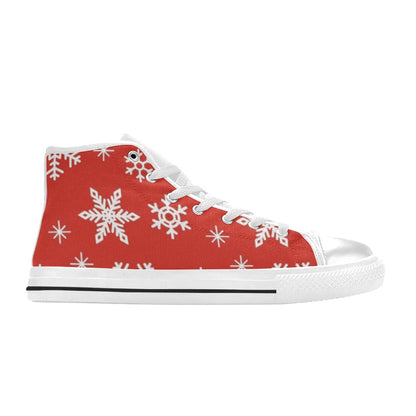 Red Snowflakes, Christmas - Kids High Top Canvas Shoes