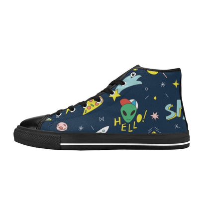 Hello Alien - Kids High Top Canvas Shoes