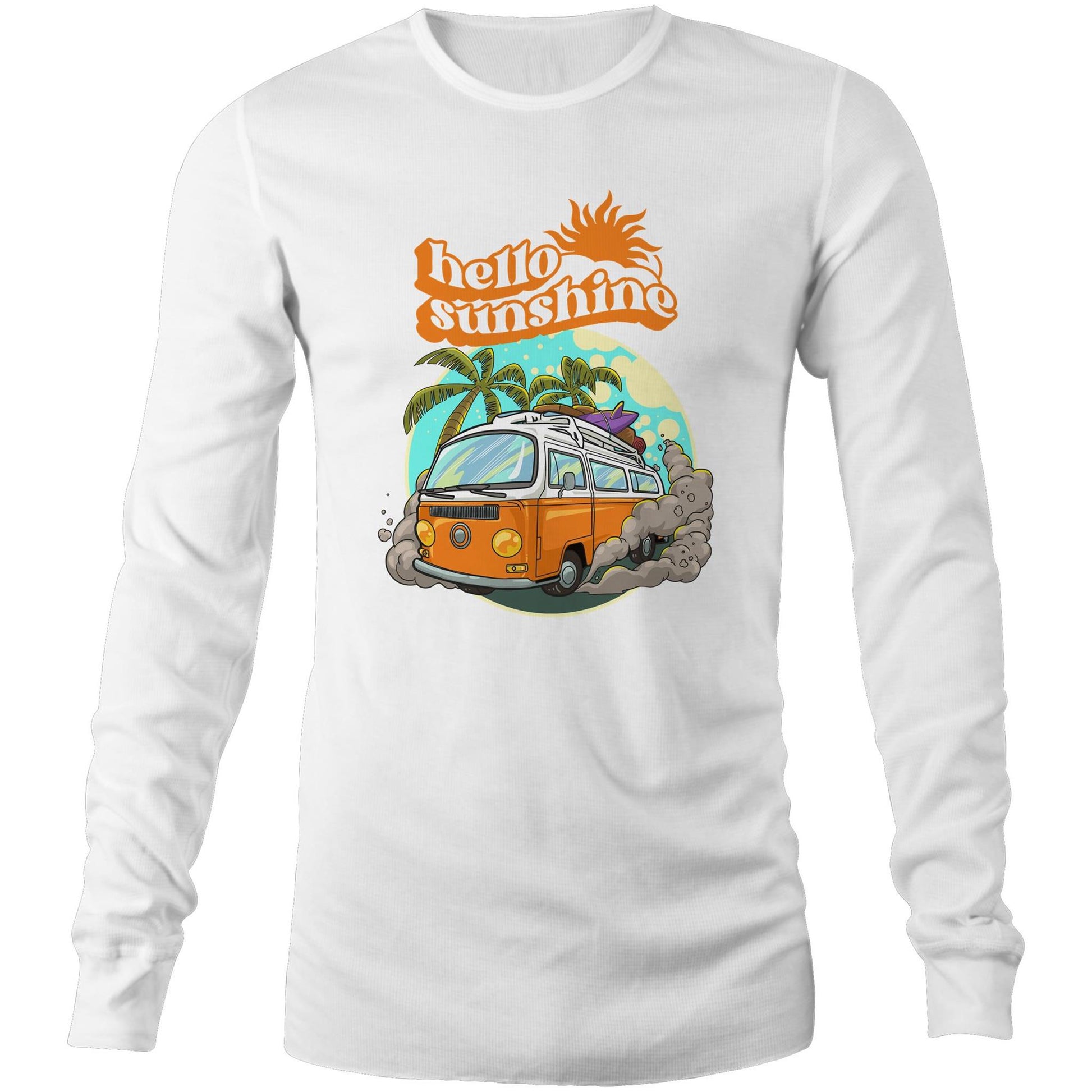 Hello Sunshine, Beach Van - Long Sleeve T-Shirt White Unisex Long Sleeve T-shirt Summer Surf