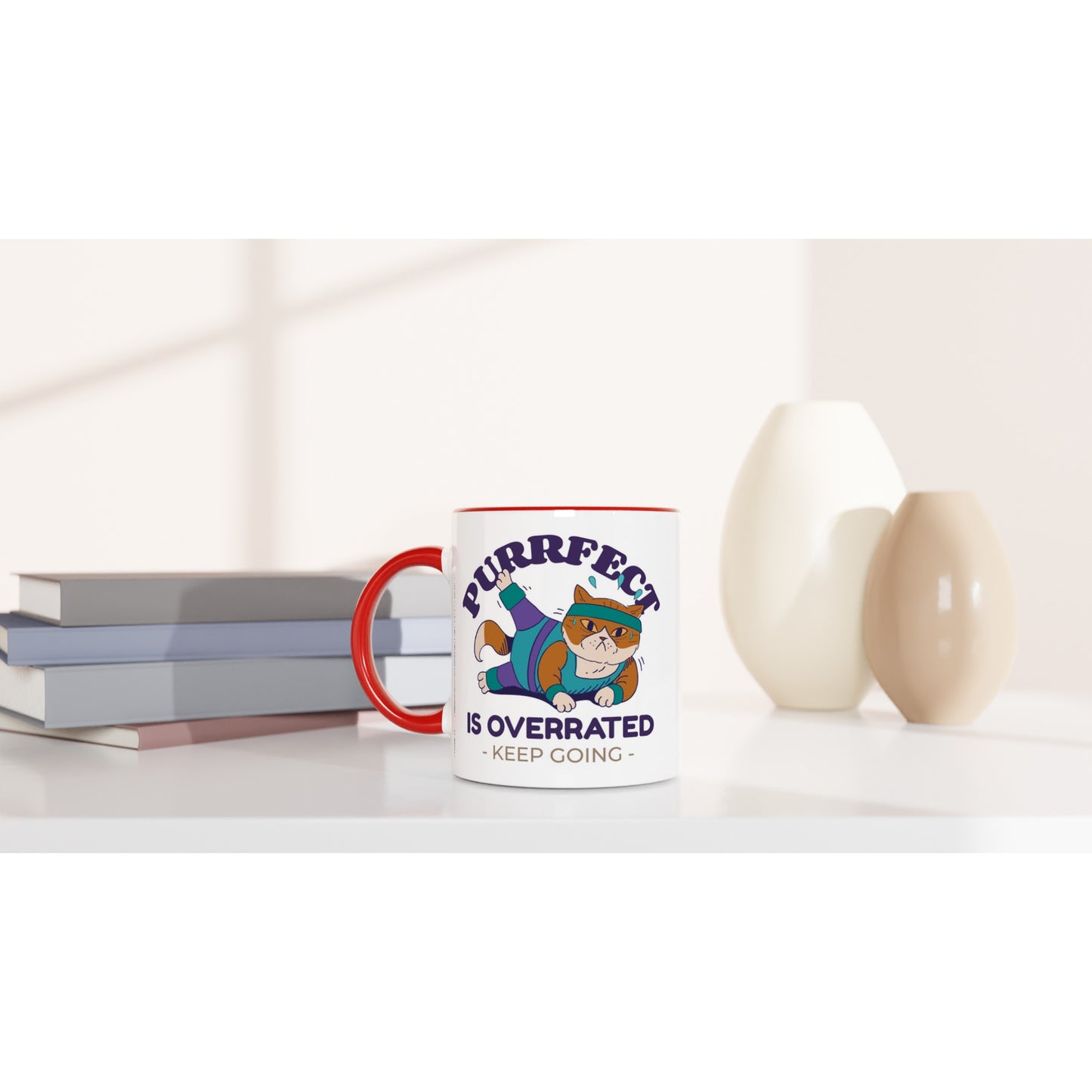 Purrfect Is Overrated - White 11oz Ceramic Mug with Colour Inside Colour 11oz Mug animal Fitness