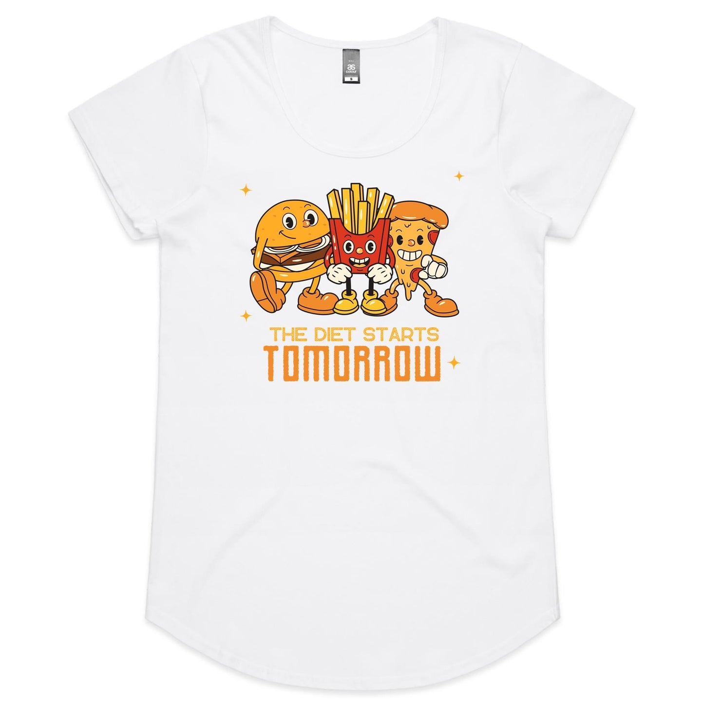 The Diet Starts Tomorrow, Hamburger, Pizza, Fries - Womens Scoop Neck T-Shirt