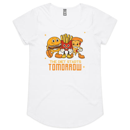 The Diet Starts Tomorrow, Hamburger, Pizza, Fries - Womens Scoop Neck T-Shirt