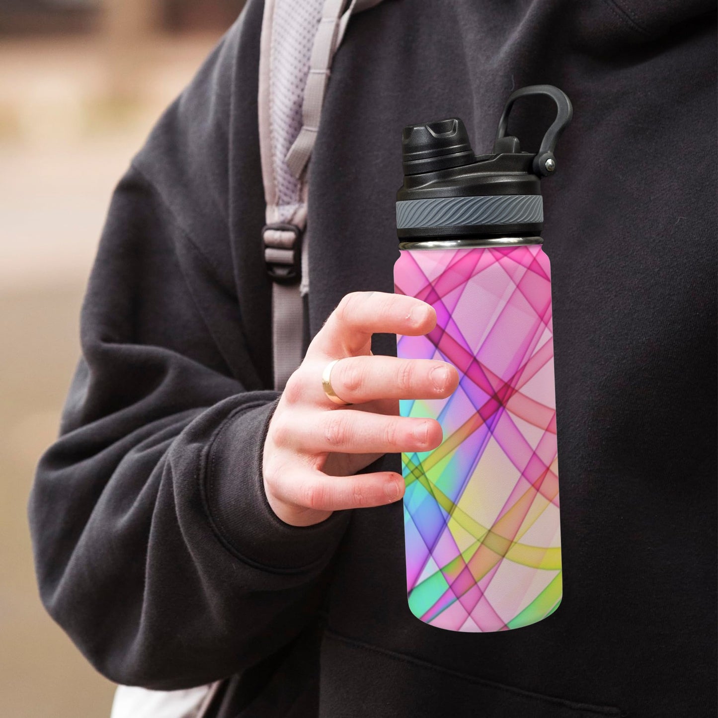 Colourful Lines - Insulated Water Bottle with Dual-Use Lid (18oz) Insulated Water Bottle with Dual-Use Lid (18oz) Printed Offshore