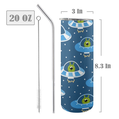 Cute Aliens in UFOs - 20oz Tall Skinny Tumbler with Lid and Straw