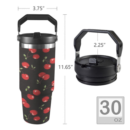 Cherries On Black - 30oz Tumbler with Top Handle