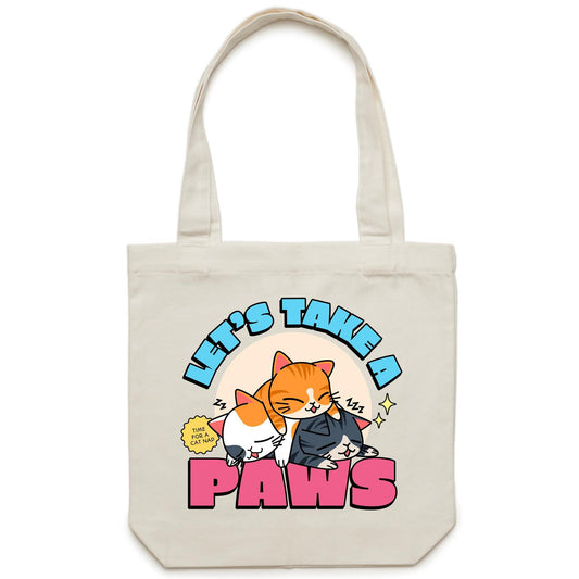 Cat Nap, Let's Take A Paws - Canvas Tote Bag