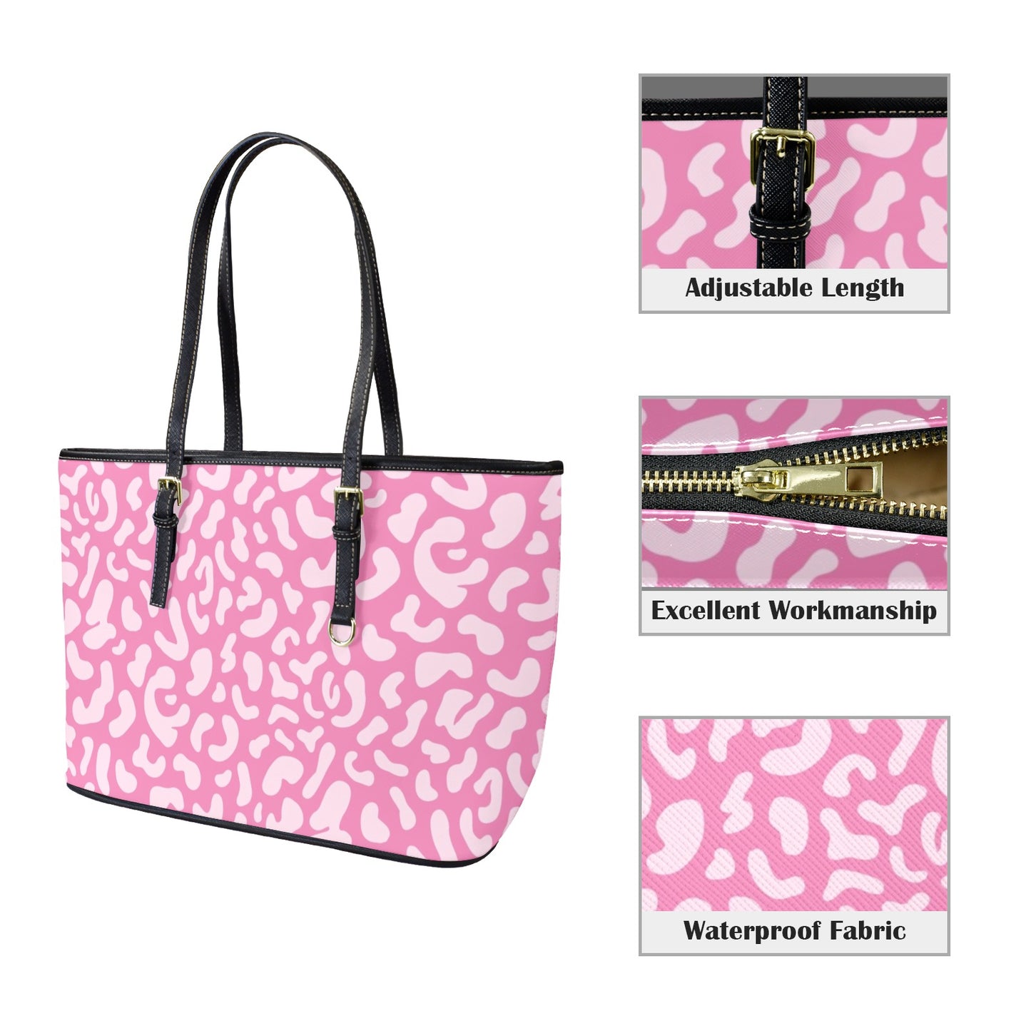 Pink Leopard - Leather Tote Bag-Large