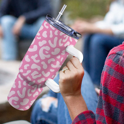 Pink Leopard - 40oz Tumbler with White Handle