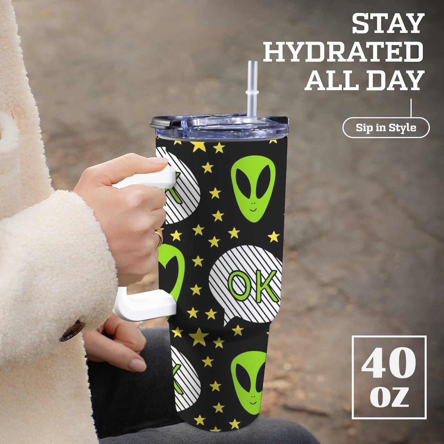 Alien OK 40oz Tumbler with White Handle