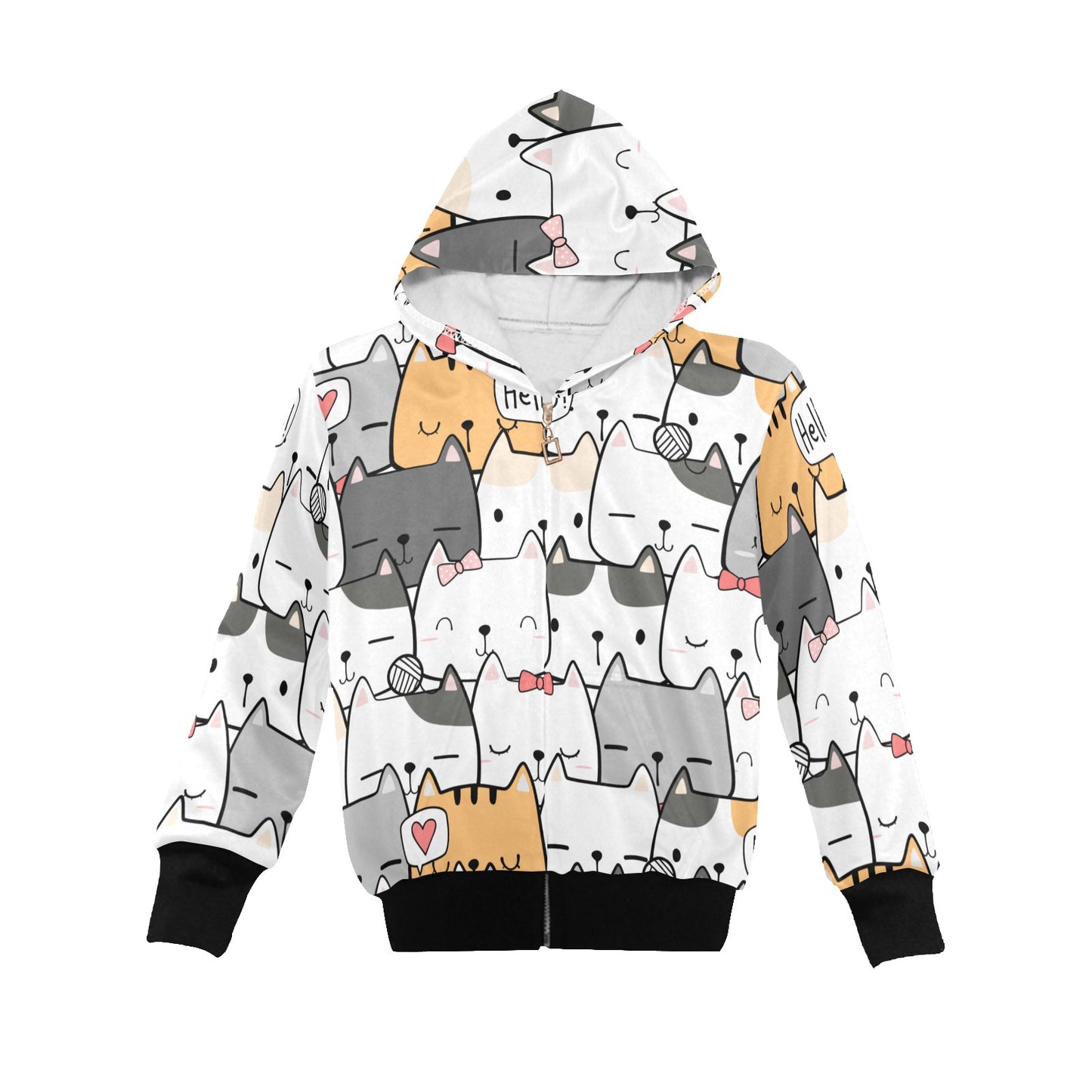 Cat Hello - Junior Boys Zip Up Hoodie