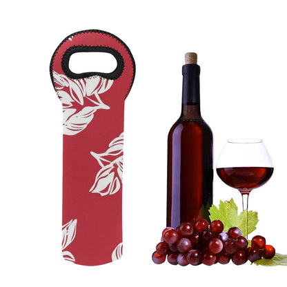 Red Retro Foliage, Hawaiian Flower - Neoprene Wine Bag Wine Bag Printed Offshore Summer Surf