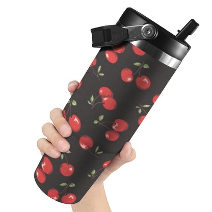 Cherries On Black - 30oz Tumbler with Top Handle