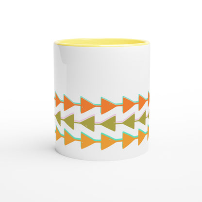 Retro Triangles - White 11oz Ceramic Mug with Colour Inside Colour 11oz Mug Retro