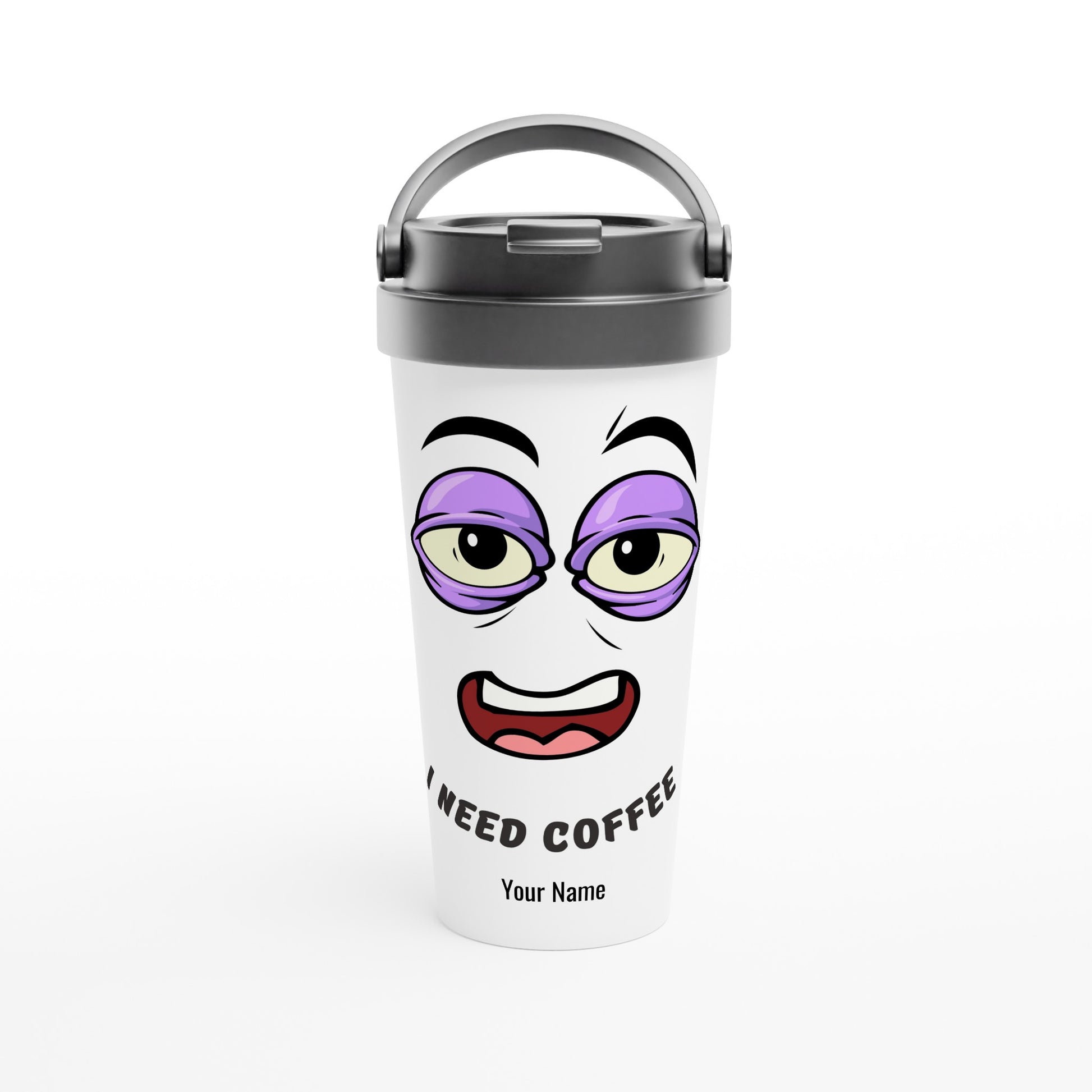 Personalised - I Need Coffee - White 15oz Stainless Steel Travel Mug Default Title Personalised Travel Mug coffee funny