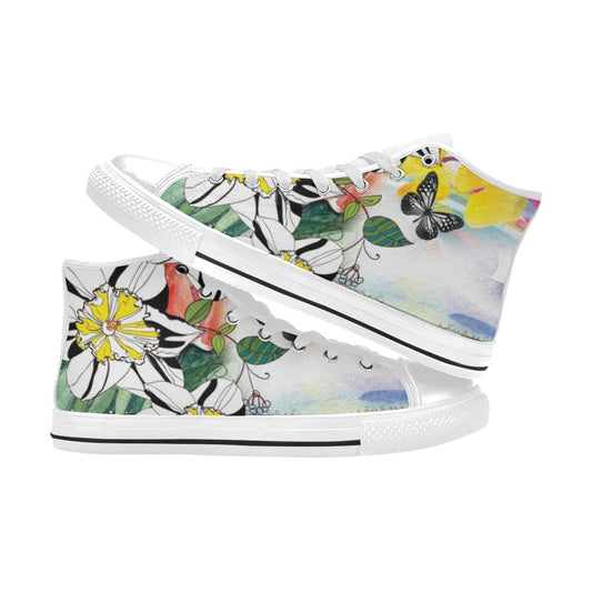 Floral Butterfly - Women's High Top Canvas Shoes