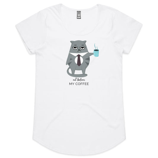 Not Before My Coffee, Cranky Cat - Womens Scoop Neck T-Shirt