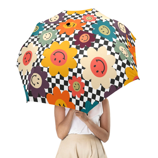 Happy Retro Flowers - Semi-Automatic Foldable Umbrella