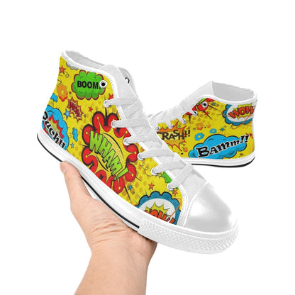 Comic Book Yellow - Kids High Top Canvas Shoes