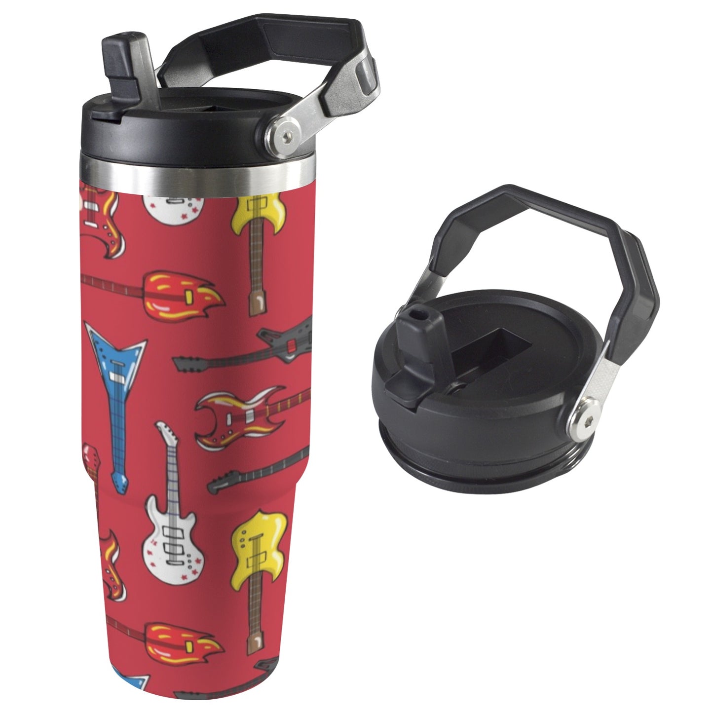 Guitars On Red - 30oz Tumbler with Top Handle