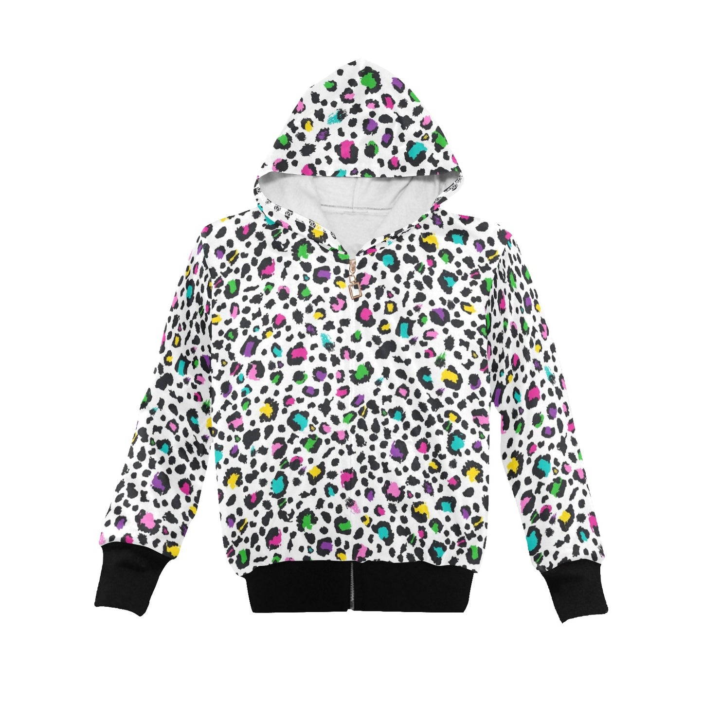 Animal Print In Colour - Junior Girls Zip Up Hoodie