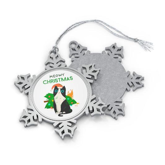 Meowy Christmas - Pewter Snowflake Ornament Snowflake One Size Christmas Ornament