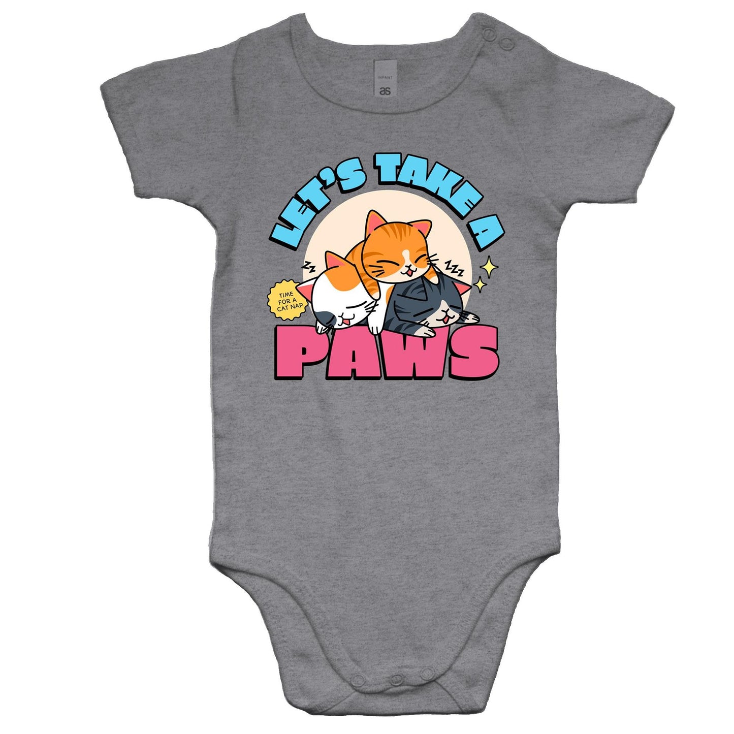 Let's Take A Paws, Time For A Cat Nap - Baby Bodysuit Grey Marle Baby Bodysuit animal