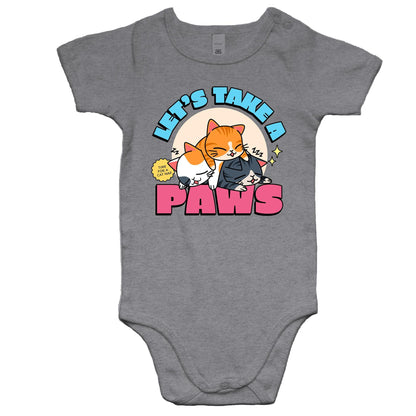 Let's Take A Paws, Time For A Cat Nap - Baby Bodysuit Grey Marle Baby Bodysuit animal