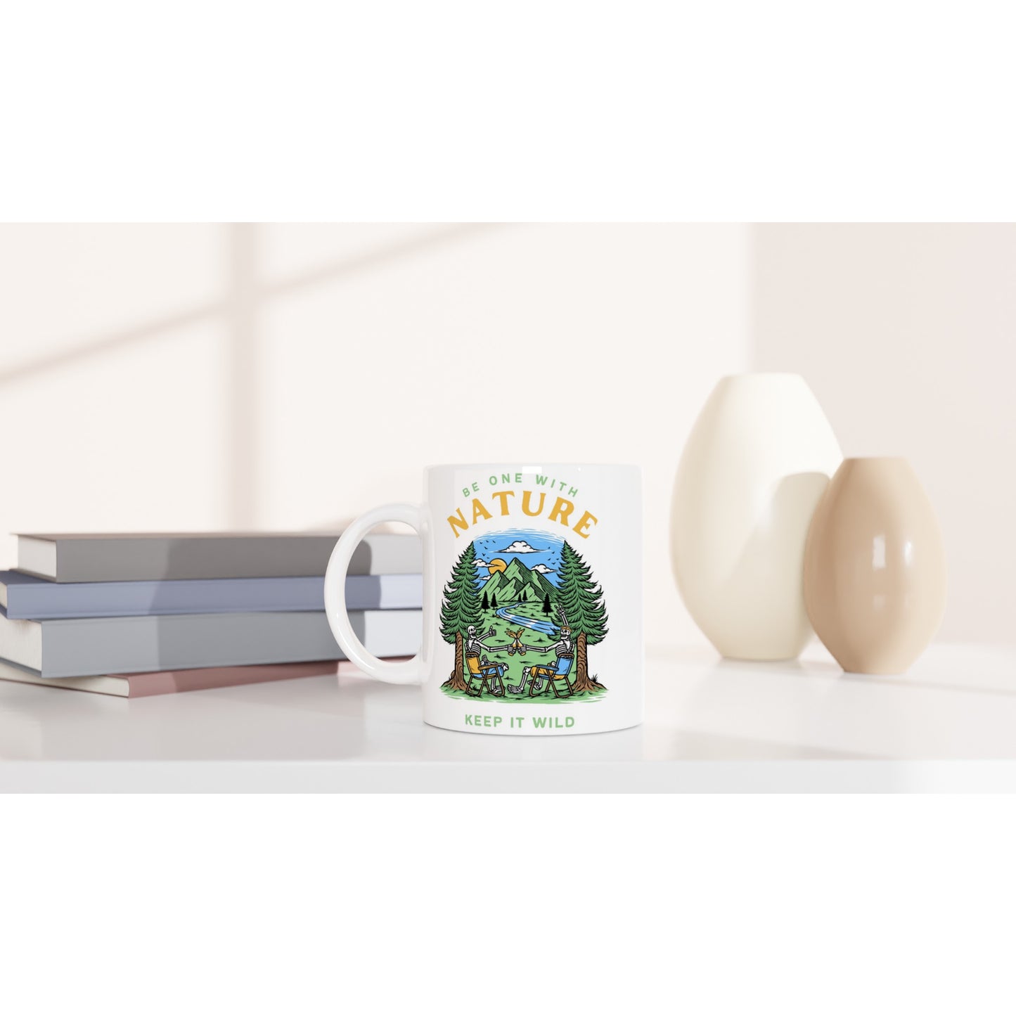 Be One With Nature, Keep It Wild, Skeleton - White 11oz Ceramic Mug White 11oz Mug Environment Funny Globally Fulfilled