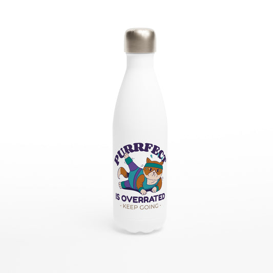 Purrfect Is Overrated - White 17oz Stainless Steel Water Bottle Default Title White Water Bottle animal Fitness