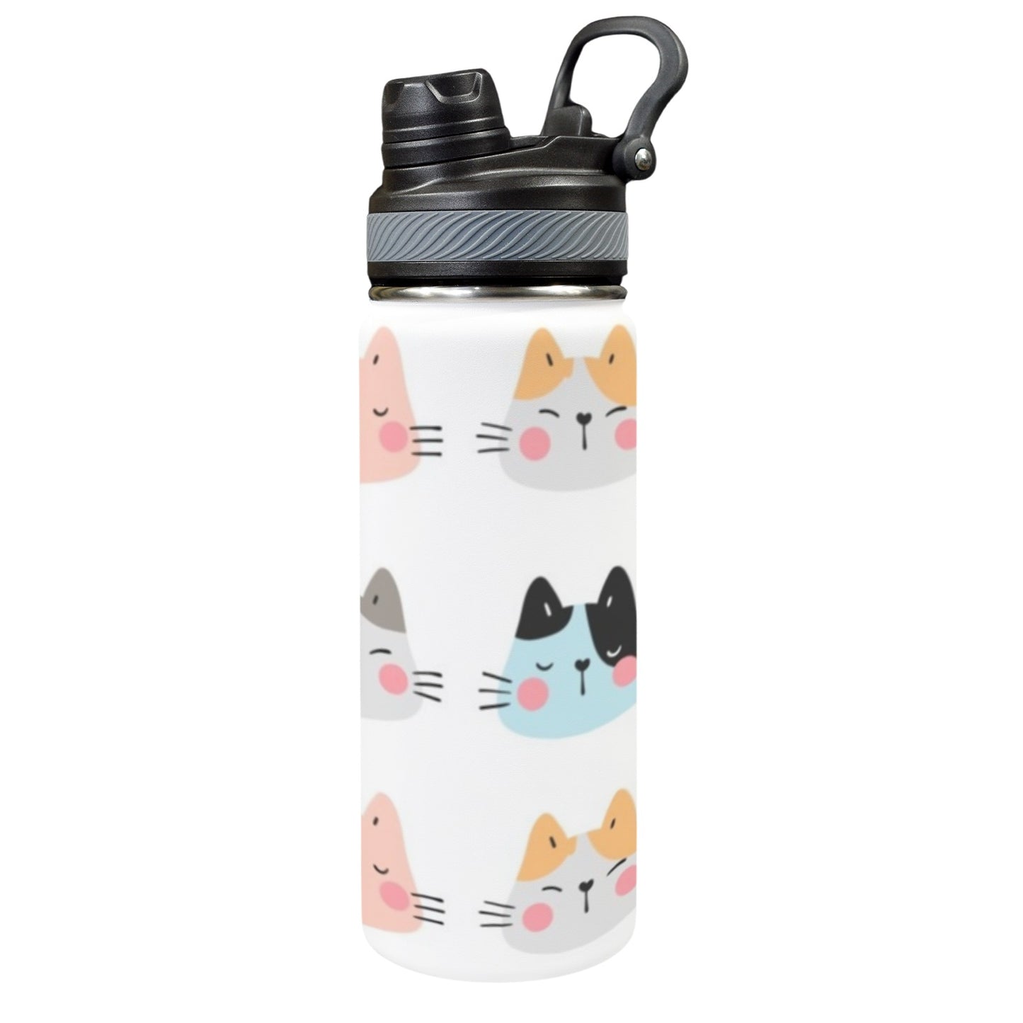 Cat Faces - Insulated Water Bottle with Dual-Use Lid (18oz)