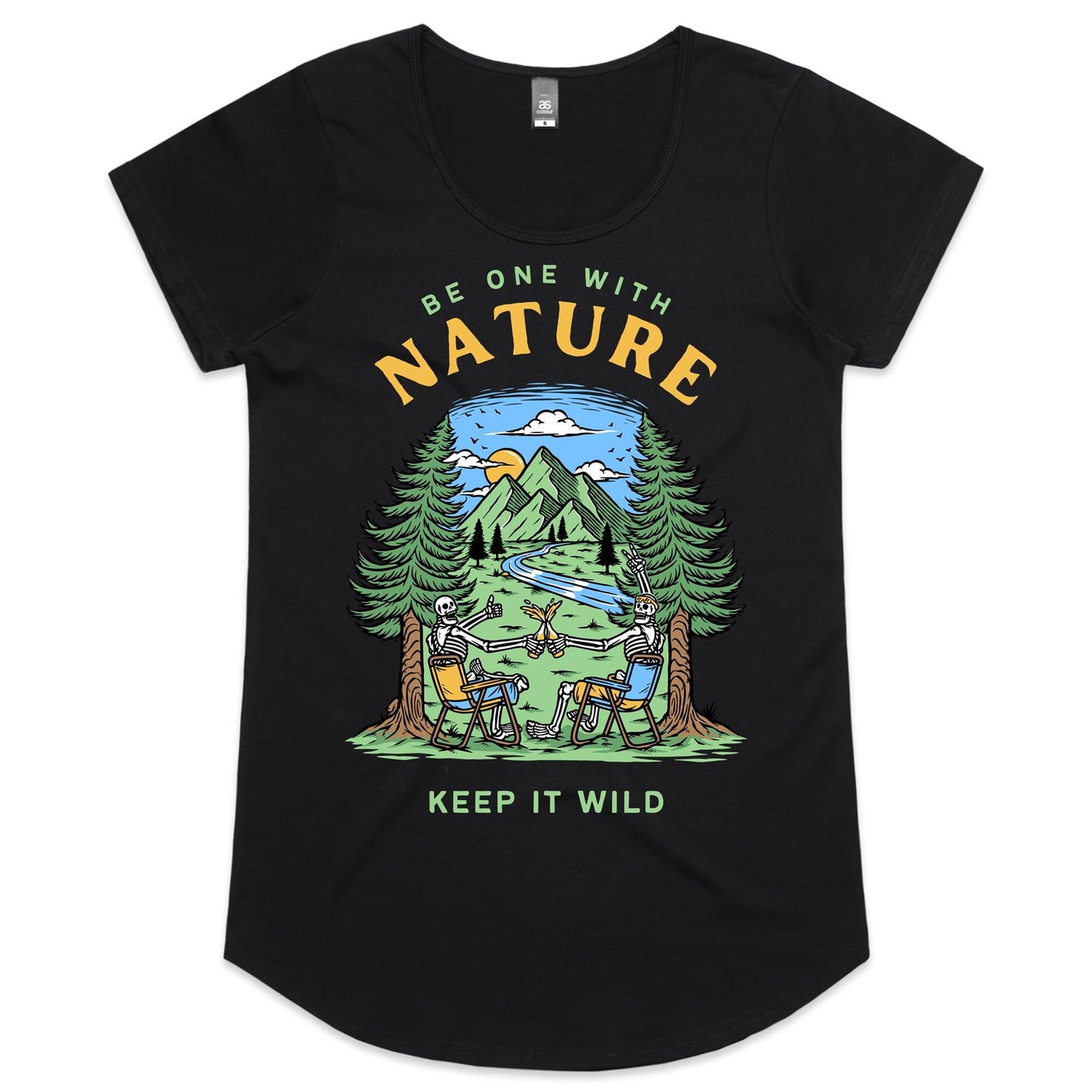 Be Ones With Nature, Skeleton - Womens Scoop Neck T-Shirt Black Womens Scoop Neck T-shirt Environment Summer