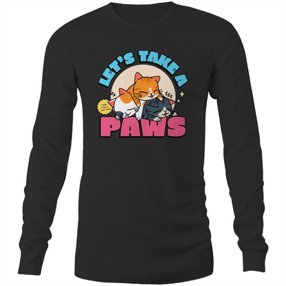 Let's Take A Paws, Time For A Cat Nap - Mens Long Sleeve T-Shirt Black Unisex Long Sleeve T-shirt animal