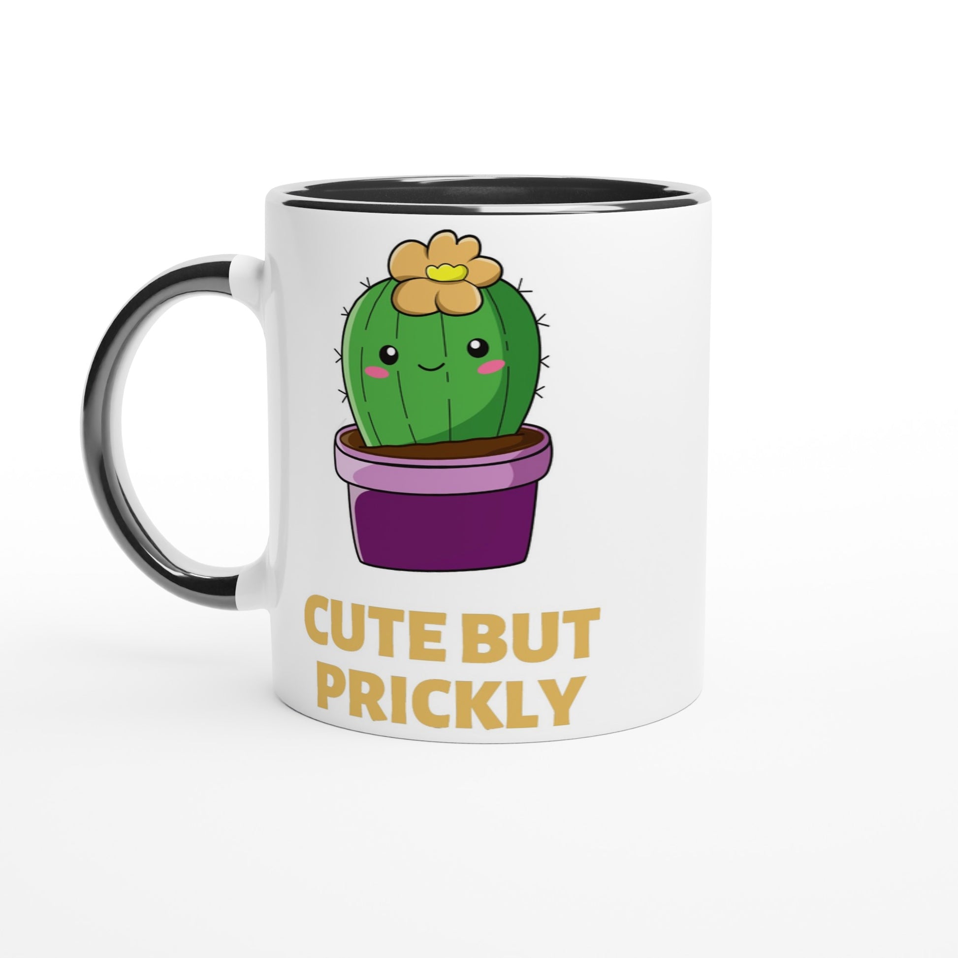 Cactus, Cute But Prickly - White 11oz Ceramic Mug with Colour Inside Ceramic Black Colour 11oz Mug Globally Fulfilled Plants