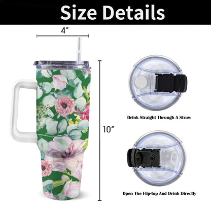 Bright Floral - 40oz Tumbler with White Handle