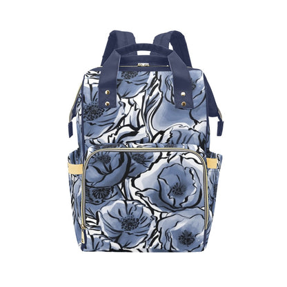 Blue And White Floral - Multifunction Backpack Multifunction Backpack Plants Printed Offshore