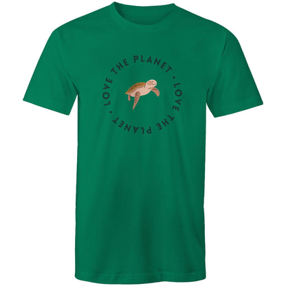 Love The Planet, Turtle - Mens T-Shirt Kelly Green Mens T-shirt animal Environment Printed In Australia