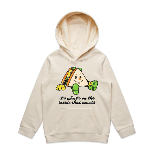 Sandwich, It's What's On The Inside That Counts - Youth Supply Hood Ecru Kids Hoodie Food Motivation